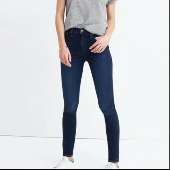 MADEWELL 10" SKINNY HIGH RISE HAYES WASH DARK DISTRESS JEANS NWT 28 w $128 - Picture 7 of 11